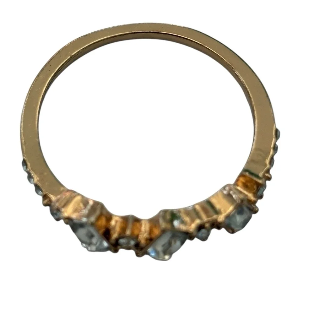 Baguette Band Ring Gold Tone Size 7.25 Icy Clear Rhinestones‎ Dainty Timeless